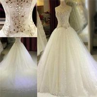 Wholesale Crystal Rhinestones Sweetheart Wedding Dresses Luxury A Line Lace Sequins Corset Back Bridal Gowns Custom Made
