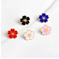 Wholesale 5pcs set Cartoon Cherry Blossoms Flower Brooch Enamel Pins Button Clothes Jacket Bag Pin Badge Fashion Jewelry Gift for girls