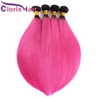 Wholesale Dark Roots Pink Malaysian Virgin Ombre Hair Extensions Two Tone B Pink Silk Straight Ombre Weaves Colored Rose Pink Human Hair Bundles