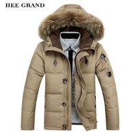 Wholesale HEE GRAND Men Winter Warm Down Coat New Arrival With Fur Hat Natural Color Regular Male Waterproof Thick Outwear MWM1691