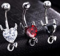 Wholesale 1 Piece L Stainless Steel Garnet Heart Zircon Crystal Devil Belly Button Ring Navel Piercing Nombril Ombligo Body Jewelry g