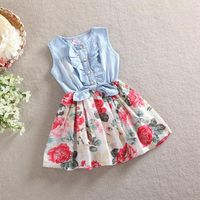 Wholesale Denim floral dress Cotton color flower princess dress fashion cowboy and dress for girls V