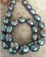 Wholesale Fast stnning mm tahitian baroque black green grey pearl Loose beads inches