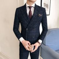 Wholesale Suit suit Korean version of the self dressing casual wear trend fashion business casual lattice double breasted men s
