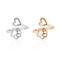 Wholesale New Fashion Women Girl Cute Simple Metal Love Heart Cat Dog Foot Open Adjustable Rings Animal Style Hollow Paw Ring Jewelry