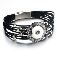 Wholesale Magnet Buckle Black Rhinestone Snap Bracelet Real Genuine Leather Bracelet Fit mm Snap Button For Women Jewelry