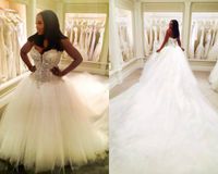 Wholesale A Line Boho Wedding Dresses Bling Crystal Beaded Sweetheart Long Train Plus Size Bridal Dress Lace Up Back Country Wedding Gowns Cheap