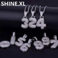 Wholesale 0 Custom Lucky Number Name Bubble Number Necklaces Pendant Charm For Men Women Gold Silver Color Cubic Zircon Hip Hop Jewelry