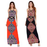 Wholesale Ebay2018 autumn summer sling printing navel Bohemia long dress foreign trade women s wear Amazon style dress