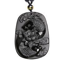 Wholesale Natural Crystal Obsidian Pisces Lotus Pendant Men and women Model Carved Pisces Lotus Lotus Jade Necklace