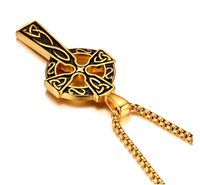 Wholesale god necklaces Viking Cross Pendant Necklace K Gold Plated Stainless Steel Triple Horn Of Odin Celtic Cross Christian Jewelry Perfect Gifts
