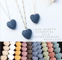 Wholesale Heart Lava rock Bead Long volcano Necklace Aromatherapy Essential Oil Diffuser Necklaces Black Lava Pendant Jewelry free ship
