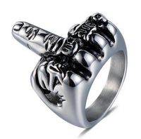 Wholesale Free Gift Punk Gothic Rock Personality Fashion jewelry Titanium Stainless steel Classic Biker Silver Men s Erect middle finger Ring