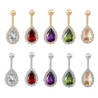 Wholesale Fashion Vintage Charm Big drops of water sparkle Zircon Dangle Navel Belly Button Ring gold plated For Girl Gift women Jewelry