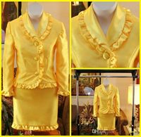 Wholesale Yellow Little Girls Pageant Dresses Long Sleeves Short Skirt National Interview Suits Two Pieces Party Gowns