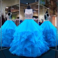 Wholesale Turqiose Quinceanera Dresses Modest Sweet Ball Gown Ruffles Red Tulle Beads Sequins Keyhole Debutante Gowns Tulle Vestidos De