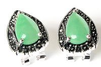 Wholesale Vintage Women s green Opal Sterling Silver Marcasite Waterdrop Earrings MARCASITE new Lady s Natural Stone Ball Earring DANGLE EARRINGS