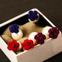 Wholesale Fashion Flower Pearl Double Sided Earrings for Women Jewelry Accessories Blue Purple Red Colors