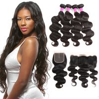 Wholesale 8A Grade Peruvian Virgin Hair Vendors Body Wave Remy Human Hair Weave Bundles With Closure Frontal Brazilian Virgin Hair Extensions Wefts