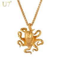 Wholesale U7 Octopus Charms Necklace Sea Animals Pendant Chain For Men Women Stainless Steel Gold Color Streetwear Jewelry Hip Hop P1105