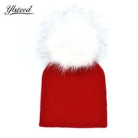 Wholesale 1 years old Baby Faux Fur Pom Pom Beanies Knied Winter Warm Hat Baby Boys Girls Bonnet Toddler Kids Caps Infant Photo Props