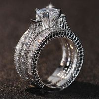 Wholesale Hot sale Engagement Topaz Simulated Diamond Diamonique KT White Gold Filled Wedding women Ring Sets gift Size