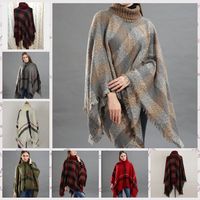 Wholesale Plaid Poncho Girl Tassel Scarf Shawl Women Vintage Knit Scarves Winter Thick Blanket Scarf Designer Cloak Coat Warm Sweater ZYL3