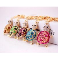 Wholesale New Design Crystal Turtle Keychain Keyring Bag Purse Charm gift Real Gold Plated Alloy key Chain Key holder