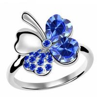 Wholesale Wedding Party Rings Women Fashion Four Leaf Clover Crystal from Swarovski Elements Exquisite Jewellery White Gold Plated