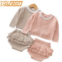 Wholesale Knitted Newborn Baby Clothes Baby Girls Boys Clothing Set Sweater Shorts Outfits Ruffle Spring Winter Toddler Baby Set Y18102407