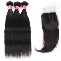 Wholesale Meetu Extensions A Mink Brazilian Peruvian Malaysian Virgin Straight Human Hair Bundles With Lace Closure for Women All Ages inch Jet Black