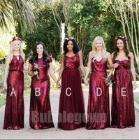 Wholesale Bridesmaid Dresses Burgundy Sparkle Sequined Long Maid Of Honor Gowns Custom Made Beach Wedding Party Guest Dresses Vintage Gowns