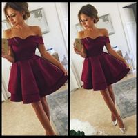 Wholesale Vintage Dark Red Cocktail Homecoming Dresses Cheap Off Shoulders Short Sleeves A Line Prom Party Evening Dress Gowns Red Carpets