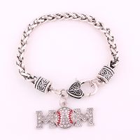 Wholesale Antique Sliver Plated Multi Color Studded With Sparkling Crystal MOM BASEBALL Or SOFTBALL Pendent Charm Sports Wheat Bracelet