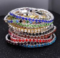Wholesale 3 MM One Row Rhinestones stretch bracelets colors Crystal tennis bangle bracelet For women Ladies Fashion Jewelry