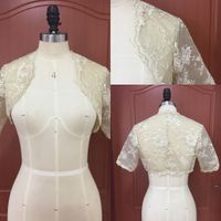 Wholesale Vintage Champagne Lace Bridal Bolero Jackets with Short Sleeves New Wedding Accessories Matching with Wedding Dresses