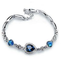 Wholesale Bracelets Fashion Ocean Blue Sliver Plated Crystal Rhinestone Heart Charm Bracelet Bangle Gift Swarovski Jewelry Charm Bracelets