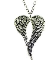 Wholesale Fashion Tibetan Silver Vintage Big Double Angel Wings Charms Pendant Chain Sweater Necklace Jewelry DIY