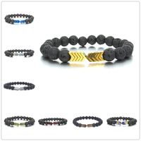 Wholesale 8 Colors Hematite Arrow Charms Bracelet Black Lava Stone Beads Essential Oil Diffuser Bracelets Cool Men Women Jewelry