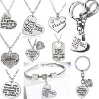 Wholesale whole saleFashion Teachers Gifts Necklace Keyrings Keychains Love Heart Pendants Charms Silver Plated Jewelry Xmas Teachers Necklace