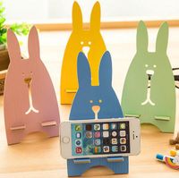 Wholesale Cute Cartoon Rabbit Wooden Universal Phone Holder Stand Cell Phone Mount Holder For IPhone For Samsung Smartphone