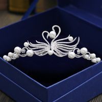 Wholesale Swan Bridal Tiaras Crowns With Zirconia Pearls Bridal Jewelry Girls Prom Party Performance Pageant Wedding Tiaras Accessories BW JS006