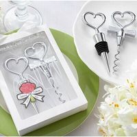 Wholesale Heart Combination wine corkscrew wine opener and Wine Bottle Stopper Sets Wedding Souvenirs Guests pairs