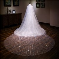 Wholesale Chain sequins light white bridal veil extra long widened big trailing tail yarn single layer with hair comb bridal veil