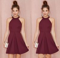 Wholesale Sexy Short Cocktail Party Dresses Halter Backless Burgundy A Line Above Knee Length Prom Homecoming Gowns Custom Made Women Formal Wear
