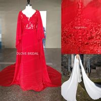 Wholesale Real Photo High Quality Sheath Chiffon Wedding Dress Illusion Bridal Gowns with Cape Scarf Greek Style Graecism Bridal Gown Red White Dress