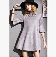 Wholesale Spring New lace sewn suede horn sleeve dress Wear a dress with a slimming temperament