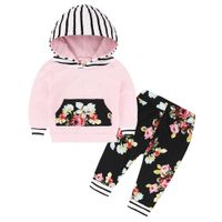 Wholesale INS Kids Clothing Set Floral Striped Suit With Cap Hat Outfits Baby Sets Long Sleeve Children Animal Print Hoodies Pants LJJA3214