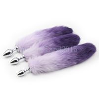 Wholesale Anal Toys Fluffy Purple Fur Fox Tail Plug Cosplay Animal PET Tails Steel Head Roleplay G94