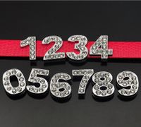 Wholesale Instock Clearance Sale DIY Charms Slide Numbers With Rhinestone beads For mm DIY leather wristband bracelet